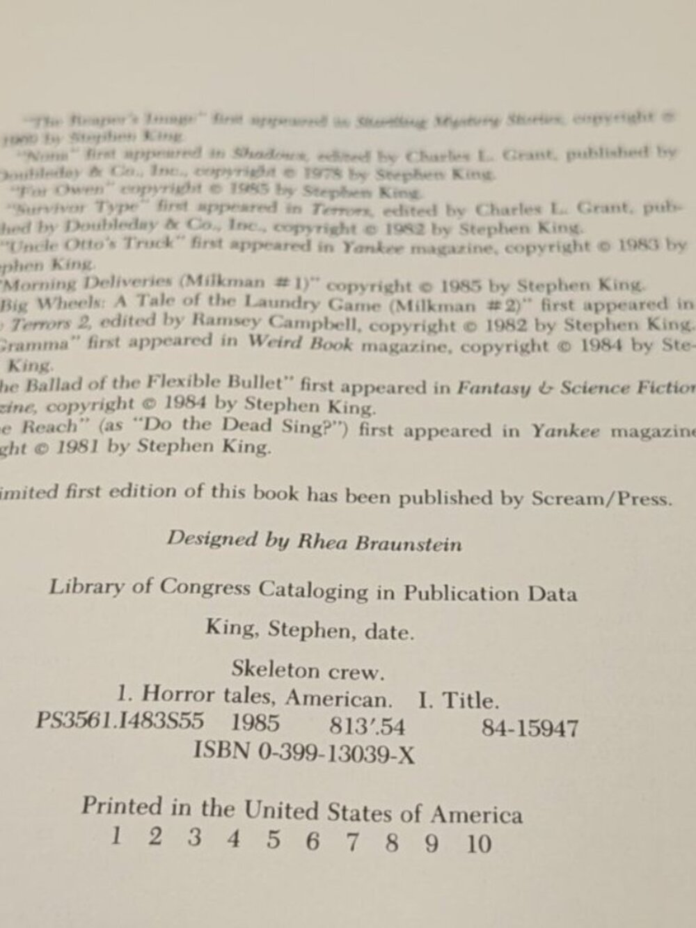 Stephen King SKELETON CREW First Edition First Printing Hardcover 1985 Putnam DJ - Picture 10 of 13